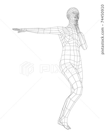 Wireframe ballerina in dance pose. Vector 74450910