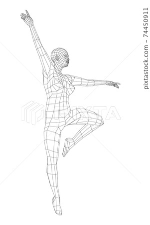 Wireframe ballerina in dance pose. Vector 74450911