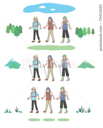 可以單獨使用的一群高級婦女散步,徒步和遠足的插圖 可以單獨使用的一群高級婦女散步,徒步和遠足的插圖 74452685