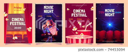 Cinema festival, movie night cartoon flyers set 74453094