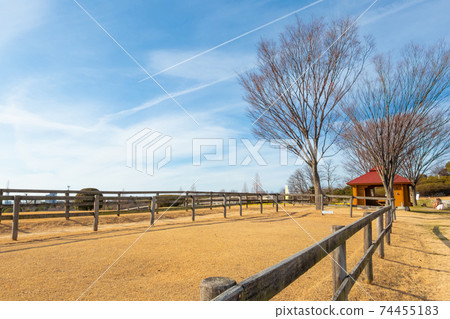 Scenery with Aichi Ranch and hut <Nisshin City, Aichi Prefecture> Scenery with Aichi Ranch and hut <Nisshin City, Aichi Prefecture> 74455183
