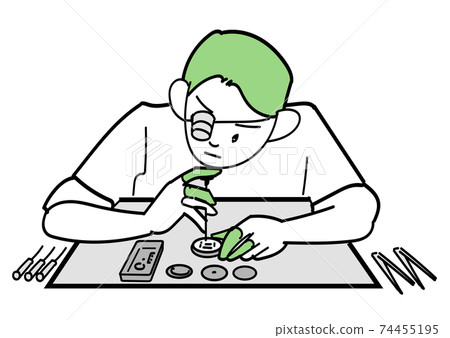 Male craftsman of precision machine maintenance to repair watches 74455195