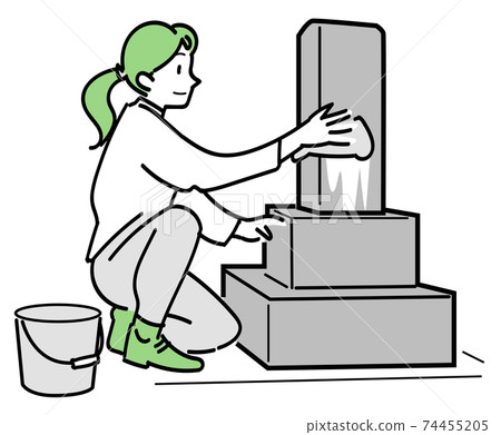 A woman cleaning a grave with a grave visiting service A woman cleaning a grave with a grave visiting service 74455205