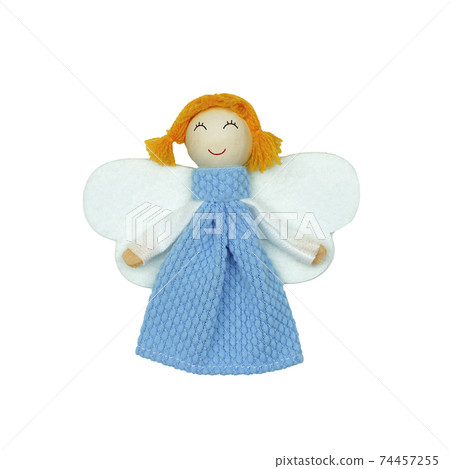 angel with red hair in a Blue dress isolated  74457255