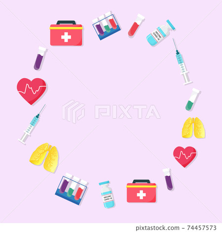 Simple neutral background for information on covid infection. Circle frame with medicine icons. Round design template for text, cards, banners. Cartoon flat design editable EPS 10 illustration. Simple neutral background for information on covid infection. Circle frame with medicine icons. Round design template for text, cards, banners. Cartoon flat design editable EPS 10 illustration. 74457573