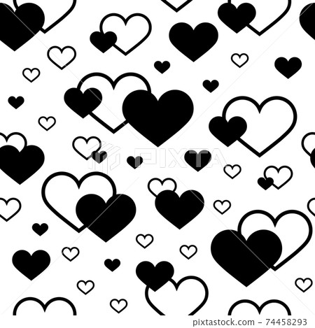 Black Hearts on white background. Valentines Day. Modern seamless pattern. Vector illustration. The idea for holiday designs, greeting cards, holiday prints, designer packaging, textile, fabric, etc. 74458293