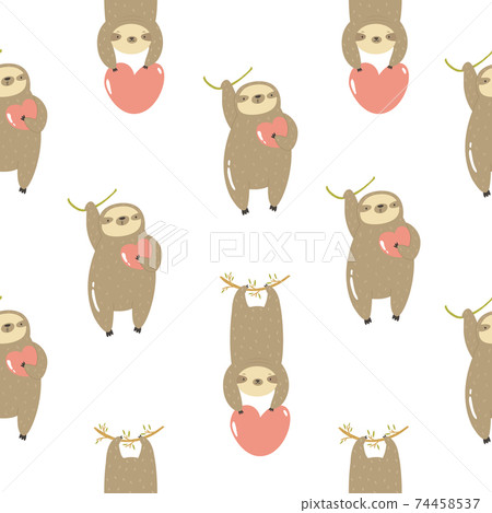 Seamless pattern with cute sloths hanging on a tree. Seamless pattern with cute sloths hanging on a tree. 74458537