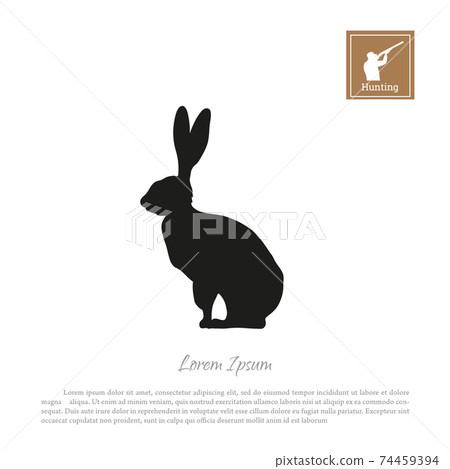 Black silhouette of hare on white background. Isolated icon hunter with gun Black silhouette of hare on white background. Isolated icon hunter with gun 74459394
