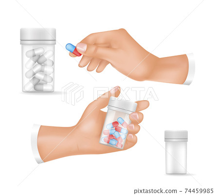 Medicines in Small Plastic Bottles and Human Hands Medicines in Small Plastic Bottles and Human Hands 74459985