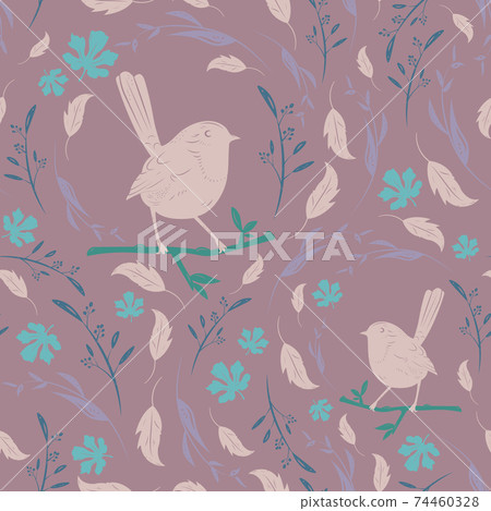 Seamless floral pattern with birds - Stock Illustration [74460328] - PIXTA