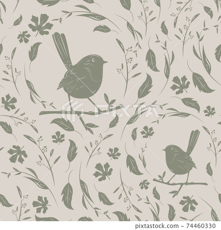 Seamless floral pattern with birds - Stock Illustration [74460330] - PIXTA