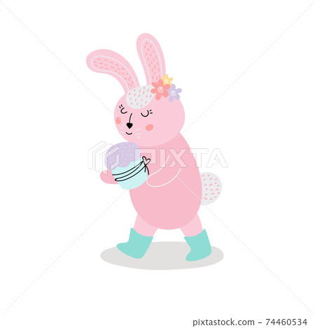 Pink Easter bunny and cake. vector illustration 74460534