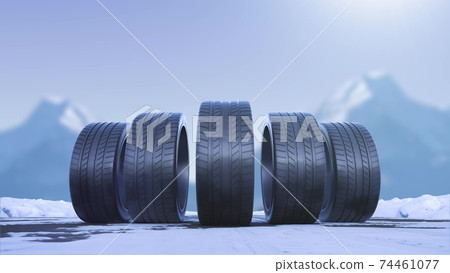 Loop four car wheels drive on a snowy road Loop four car wheels drive on a snowy road 74461077