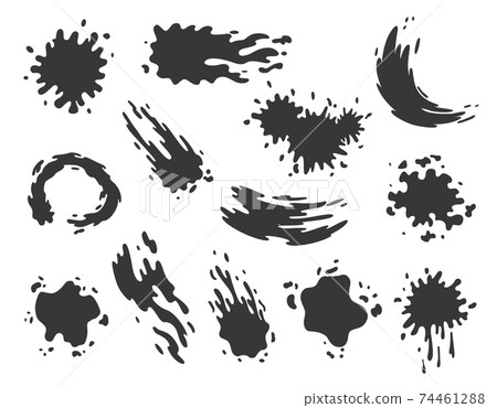 Paint blots. Splashes set for design use. Colorful grunge shapes collection. Dirty stains and silhouettes. Black ink splashes 74461288
