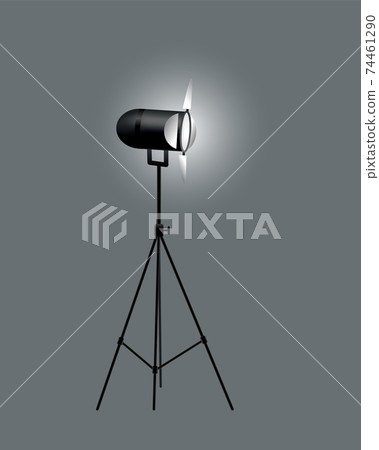 Realistic spotlights with gray background for show contest or interview vector illustration. Photography studio. Illuminated effect form projector, projector for studio illumination 74461290