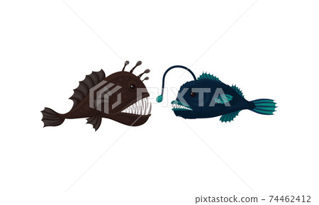 Toothy Extinct Fish from Deep Sea as Gill-bearing Aquatic Animals Vector Set Toothy Extinct Fish from Deep Sea as Gill-bearing Aquatic Animals Vector Set 74462412