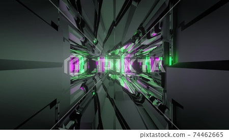 3d illustration of geometric labyrinth with neon lights 3d illustration of geometric labyrinth with neon lights 74462665