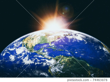 Planet earth globe view from space showing realistic earth surface and world map 74463878