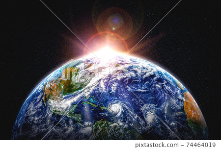 Planet earth globe view from space showing realistic earth surface and world map Planet earth globe view from space showing realistic earth surface and world map 74464019
