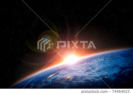 Planet earth globe view from space showing realistic earth surface and world map 74464025