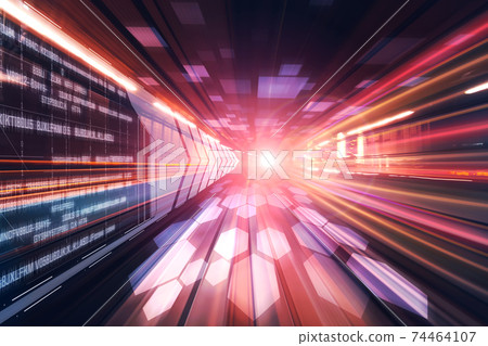 Digital data flow on road with motion blur to create vision of fast speed transfer 74464107