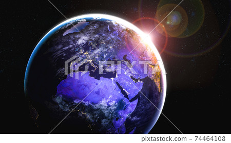 Planet earth globe view from space showing realistic earth surface and world map Planet earth globe view from space showing realistic earth surface and world map 74464108