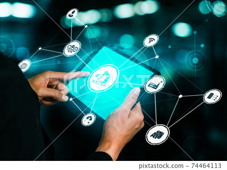 Industry 4.0 technology concept - Smart factory for fourth industrial revolution Industry 4.0 technology concept - Smart factory for fourth industrial revolution 74464113