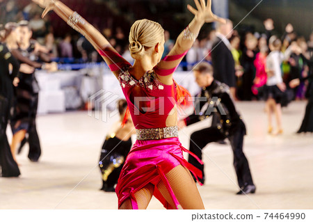 back female dancer in pink dress 74464990