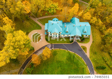 View from the height of the autumn loshitsky Park in Minsk and the manor Museum .Winding paths in Loshitsky Park.Belarus.Autumn 74465031