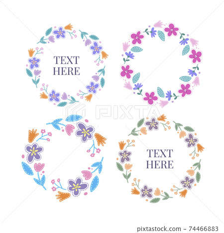 Set of flat Spring flower frames in silhouette isolated on white. Cute retro illustrations in bright colors for stickers, labels, tags, scrapbooking. Set of flat Spring flower frames in silhouette isolated on white. Cute retro illustrations in bright colors for stickers, labels, tags, scrapbooking. 74466883