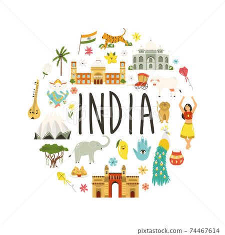 Travel poster with famous destinations and landmarks of India 74467614