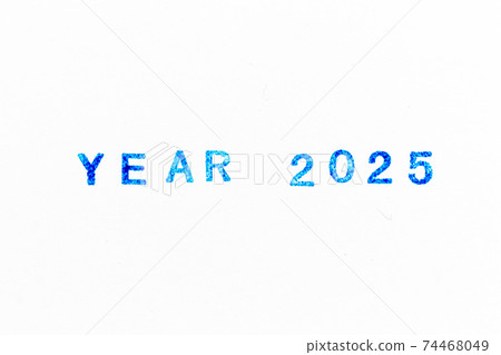 Blue color ink of rubber stamp in word year 2025 on white paper background Blue color ink of rubber stamp in word year 2025 on white paper background 74468049