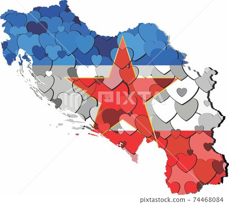 Yugoslavia map made of hearts background 74468084