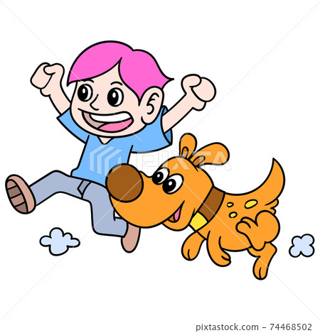 the boy and his pet dog ran around, doodle icon image kawaii the boy and his pet dog ran around, doodle icon image kawaii 74468502
