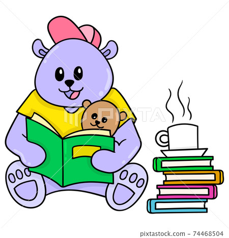 the bear parents are telling their cubs a story book, doodle icon image kawaii 74468504