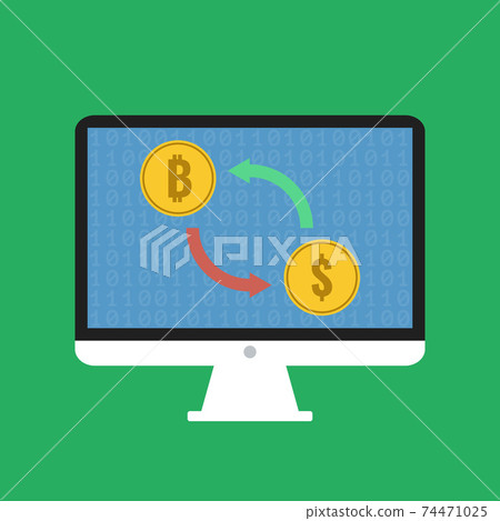 bitcoin to dollar online exchange, vector illustration 74471025