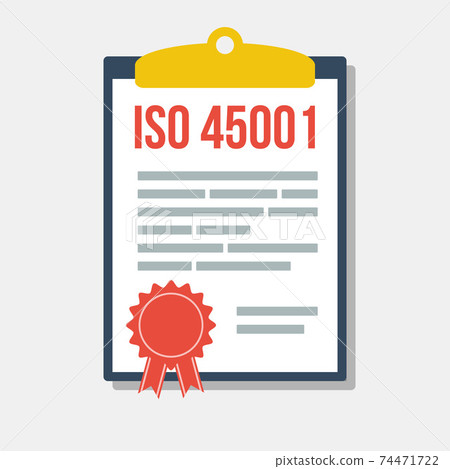 occupational health and safety management system certificate in clipboard, flat vector illustration occupational health and safety management system certificate in clipboard, flat vector illustration 74471722