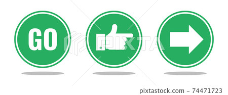 go word, human hand and arrow - green round road signs set go word, human hand and arrow - green round road signs set 74471723