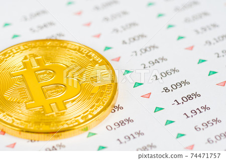 bitcoin metallic coin with financial indicators 74471757