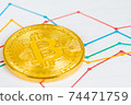 bitcoin metallic coin with line diagram 74471759