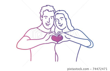 Happy woman and man making heart sign. Happy woman and man making heart sign. 74472471