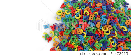 Alphabet letters on plain background. Plastic alphabet letters on white background. Rainbow colors. 3D illustration. 3D rendering 74472965