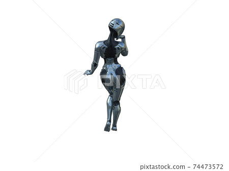 Image robot created in female figure with different viewing angles, isolated on a white background. Template for Photoshop as a smart object suitable for other picture composing. 3d rendering. 74473572