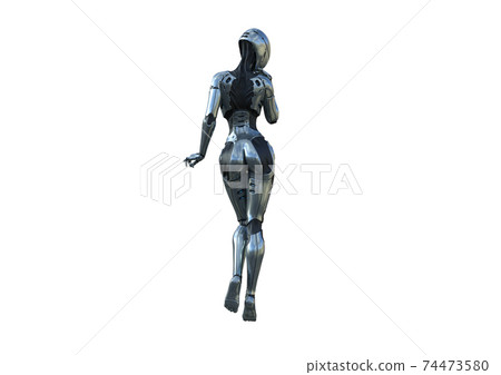 Image robot created in female figure with different viewing angles, isolated on a white background. Template for Photoshop as a smart object suitable for other picture composing. 3d rendering. 74473580