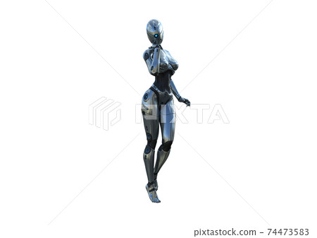 Image robot created in female figure with different viewing angles, isolated on a white background. Template for Photoshop as a smart object suitable for other picture composing. 3d rendering. 74473583