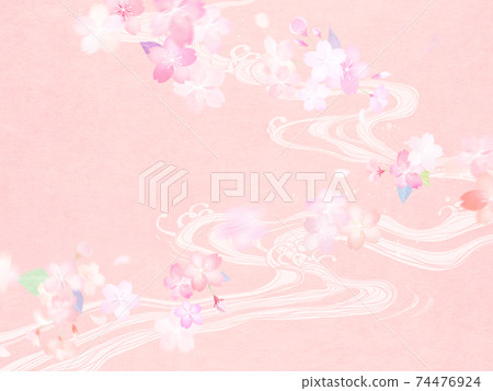 Spring Japanese background with cherry blossoms and waves-there are multiple variations Spring Japanese background with cherry blossoms and waves-there are multiple variations 74476924
