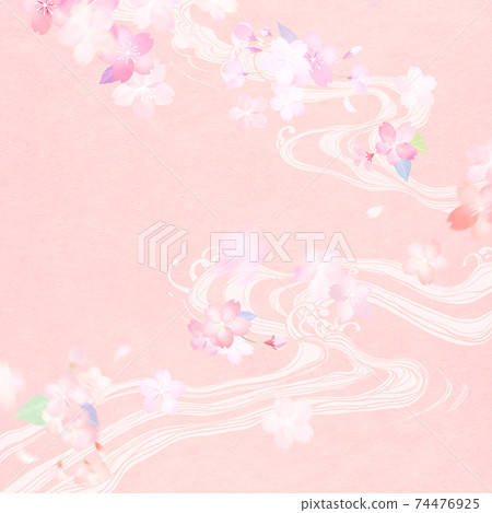 櫻花和波浪的春天日本背景-有多種變化 74476925