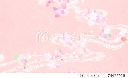 Spring Japanese background with cherry blossoms and waves-there are multiple variations 74476926