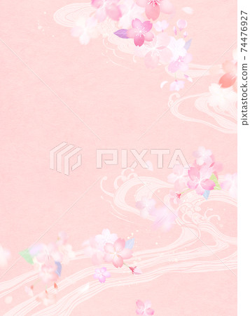 櫻花和波浪的春天日本背景-有多種變化 74476927