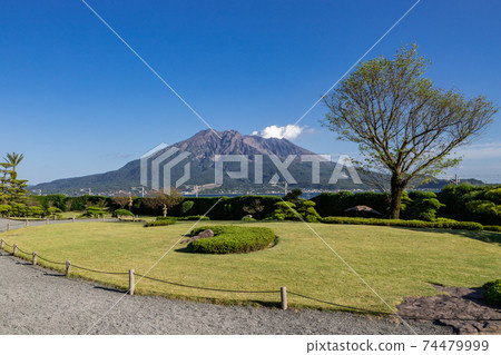 Scenery of Sakurajima as seen from the scenic Sengan-en, Kagoshima City, Kagoshima Prefecture 74479999